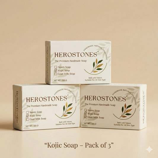 Herostone Kojic Soap – Pack of 3 | Handmade Brightening Soap for Radiant Skin (360 g)