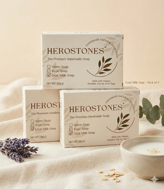 Herostone Goat Milk Soap – Pack of 3 | Handmade Moisturizing Soap for Soft Skin (360 g)
