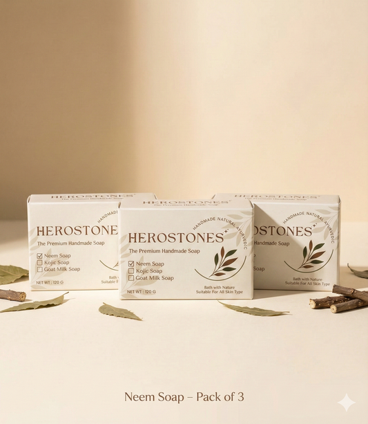 Herostone Neem Soap – Pack of 3 | Handmade Natural Soap for Clear & Refreshed Skin (360 g)