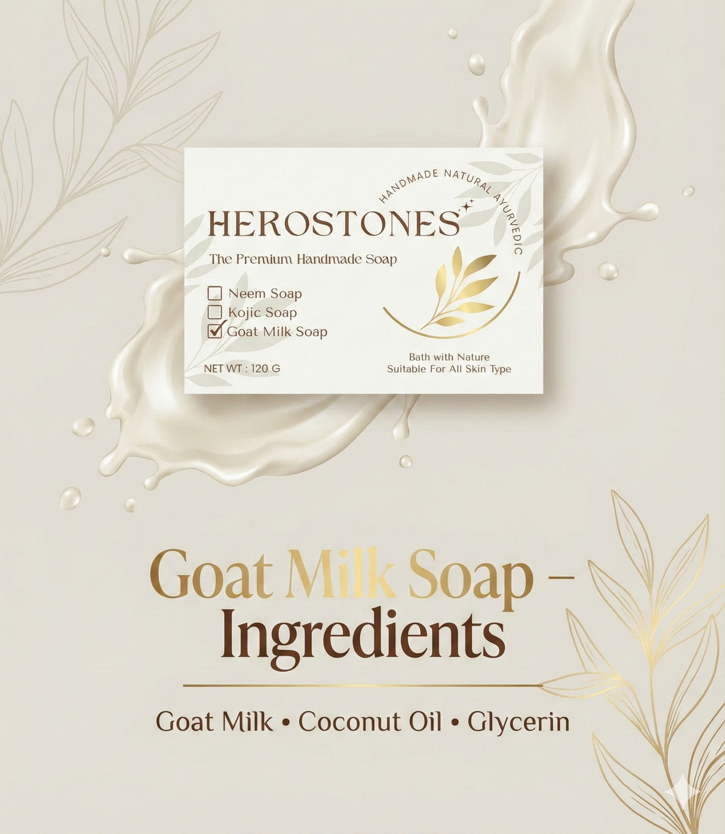Herostone Goat Milk Soap – Handmade Moisturizing Soap for Soft & Nourished Skin (120 g)