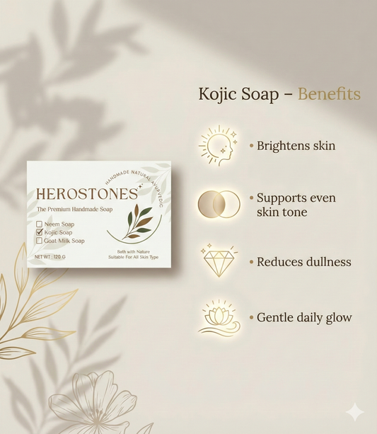 Herostone Kojic Soap – Pack of 3 | Handmade Brightening Soap for Radiant Skin (360 g)